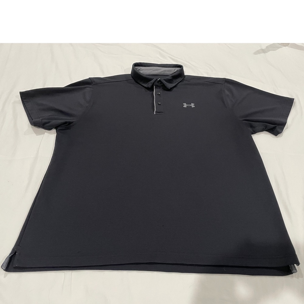 Under Armour Mens XL Black Performance Polo Shirt Loose Fit Short Sleeve Golf